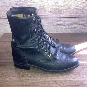 Justin Women's Leather Lace-Up Ankle Roper Western Boots Black L506 Size 6C